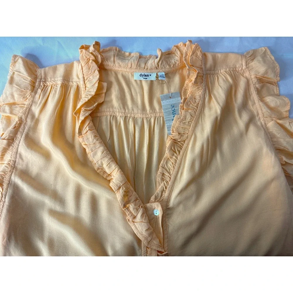 NWT Dylan Sundance Peach Ruffle Sleeveless V-Neck Top Sz L Boho Cottagecore Chic
